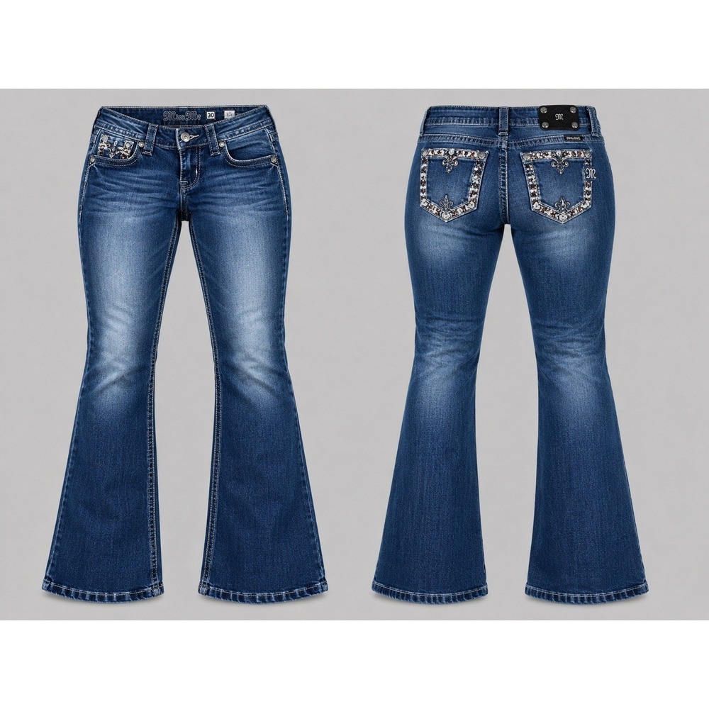 Rock Revival JEANS NICCI  WOMENS 24 Mid-Rise Skinny Blue Denim Embellished